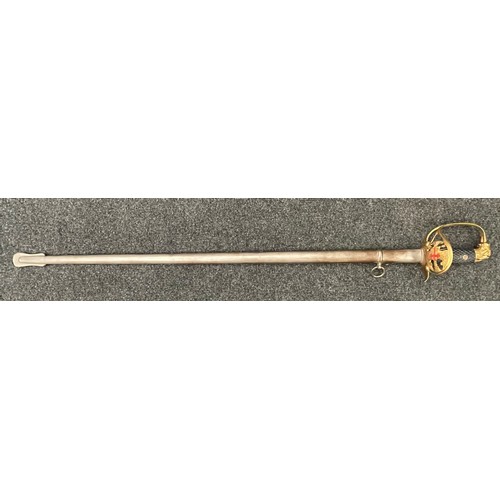 3251 - Spanish Army Officers Lion Head Sword with single edged fullered blade 760mm in length, marked 