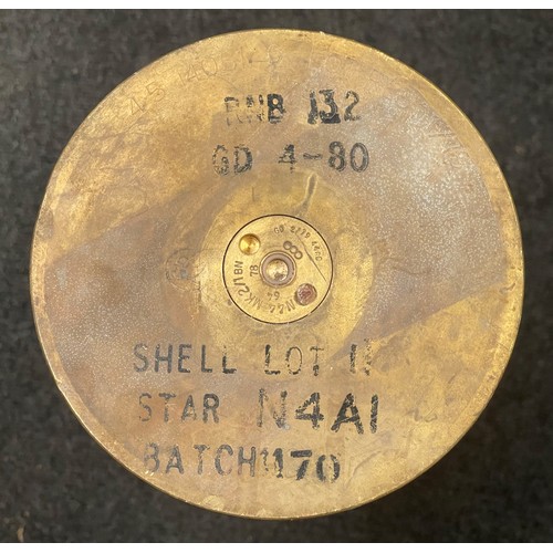 3267 - British 4.5 inch Naval Shell Case dated 1980, length 70cm and two British 25prd field gun shell case... 