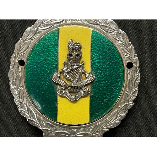 3273 - Military Car Mascot Badges: VIII Kings Royal Irish Hussars with green and yellow enamel finish, Quee... 