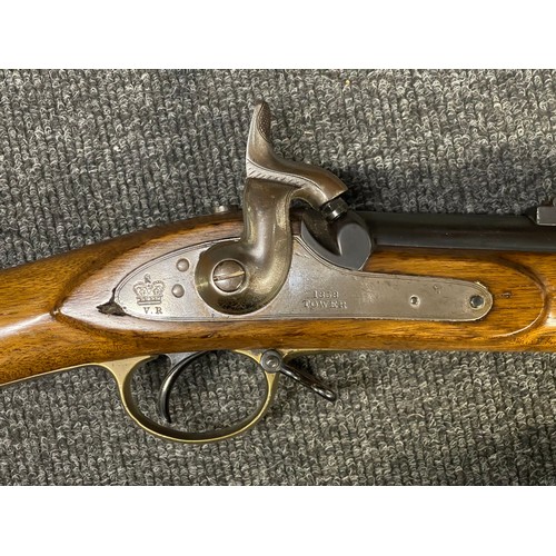 3286 - 3 Band Enfield Tower Pattern Musket 1858. 980mm long barrel. Overall length 140.5cm. Bore approx. 15... 