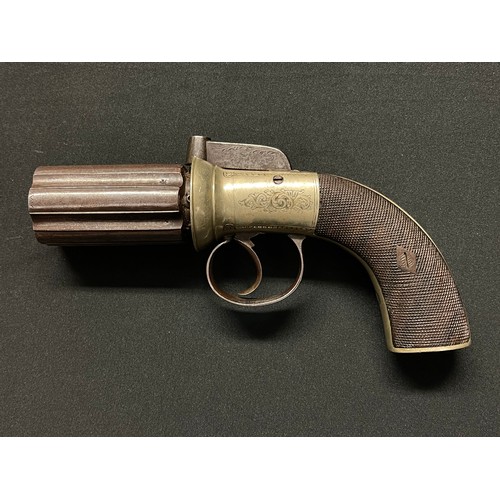 3288 - British Percussion Cap Pepperpot Pistol with 65mm long barrel. Bore approx. 9mm. Working action. Bri... 