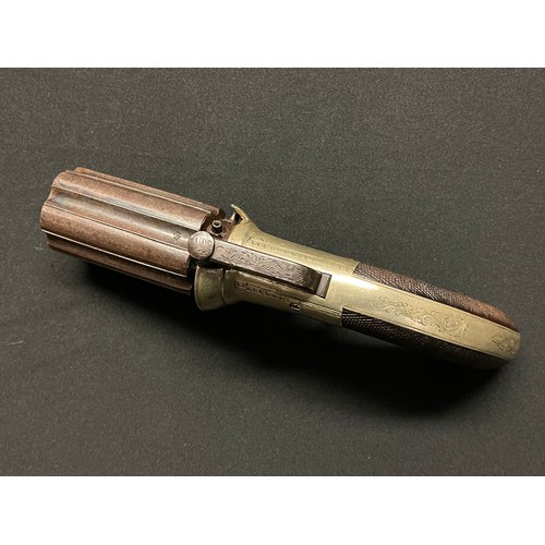 3288 - British Percussion Cap Pepperpot Pistol with 65mm long barrel. Bore approx. 9mm. Working action. Bri... 