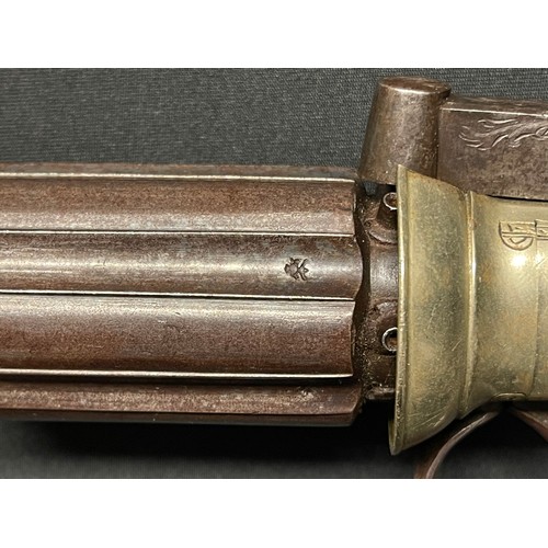 3288 - British Percussion Cap Pepperpot Pistol with 65mm long barrel. Bore approx. 9mm. Working action. Bri... 