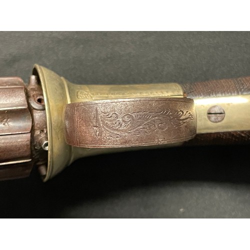 3288 - British Percussion Cap Pepperpot Pistol with 65mm long barrel. Bore approx. 9mm. Working action. Bri... 