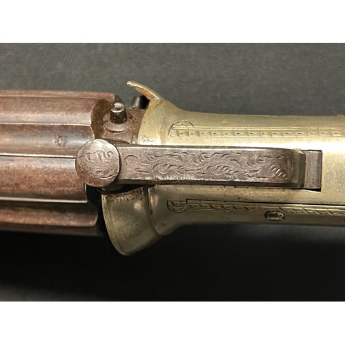 3288 - British Percussion Cap Pepperpot Pistol with 65mm long barrel. Bore approx. 9mm. Working action. Bri... 