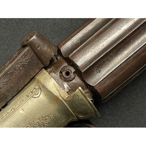 3288 - British Percussion Cap Pepperpot Pistol with 65mm long barrel. Bore approx. 9mm. Working action. Bri... 