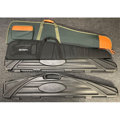 3290 - Guns cases and gun slips: Two hard shell plastic gun cases by Flambeau Outdoors and two new padded g... 