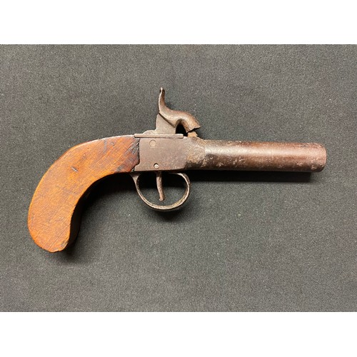 3293 - Three percussion cap pocket pistols. One with 70mm long barrel, bore approx. 10mm, overall length 17... 