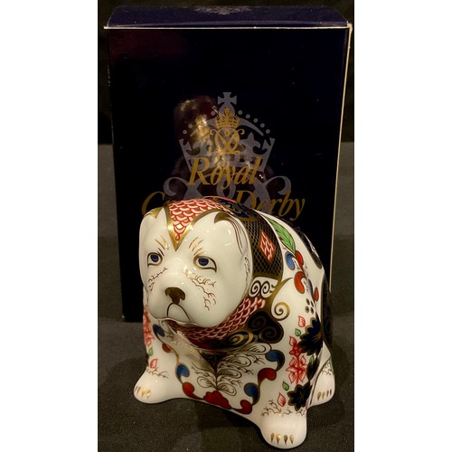 26 - A Royal Crown Derby paperweight, Old Imari Bulldog, gold stopper, printed marks in red, boxed