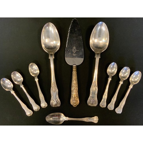 303 - A set of six Edwardian silver egg spoons, J Dixon & Son, Sheffield 1903;  another Victorian , 6.1oz;... 