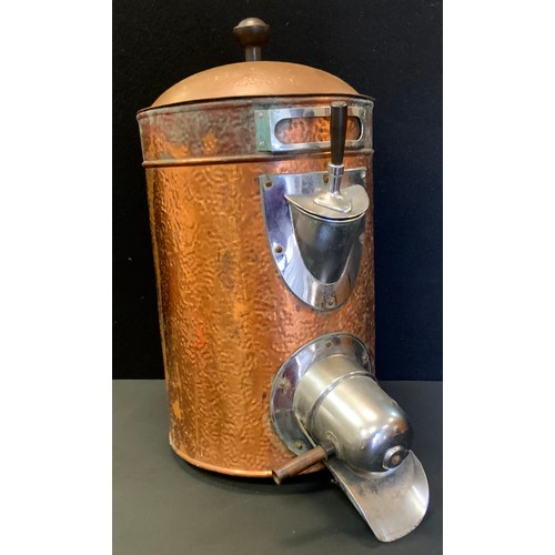 273 - A large counter top copper coffee bean hopper, stainless steel fittings, 57cm high, 31cm diameter