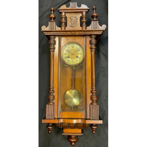 284 - A Vienna wall clock, Roman numerals, twin winding holes, 86cm high, c.1880