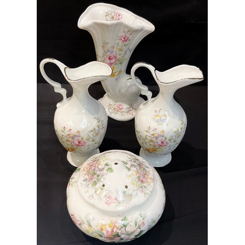 75 - A Paragon Affection pattern coffee pot, sucrier and cover, butter dish and cover, sugar bowl, oval d... 