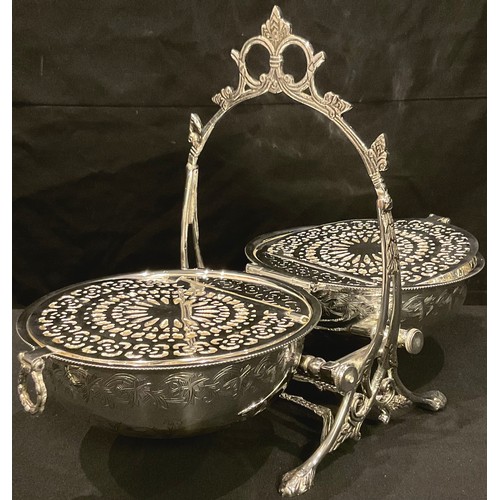 80 - A reproduction 19th century style silver plated circular table top wafer box, approx. 23cm high