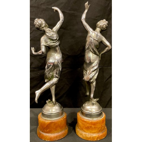 92 - A pair of chrome and Derbyshire alabaster classical dancing figures, c.1925