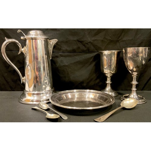 124 - Communion plate, chalice; another similar; water jug; etc (7)  Provenance:  From Allestree Methodist... 