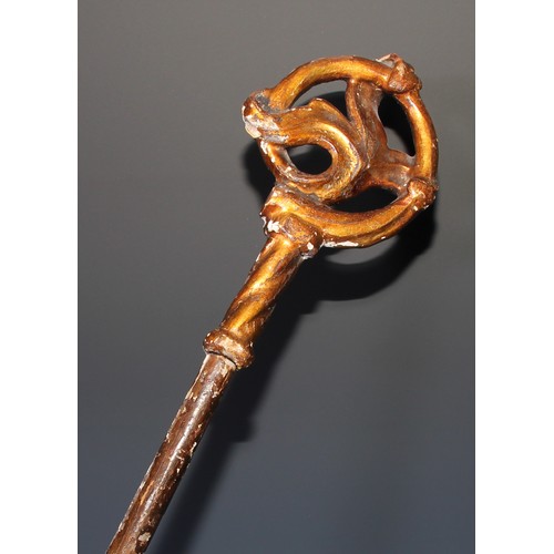 141 - Hagiography - a Baroque gilt gesso and softwood ecclesiastical crozier, from a reliquary figure of a... 