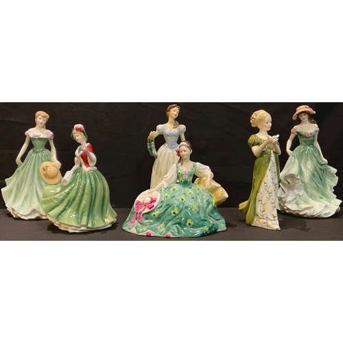 154 - A Royal Doulton figure, Best Wishes, HN3971; others, Flower of Scotland, HN4240; Elyse, HN2474; Vene... 