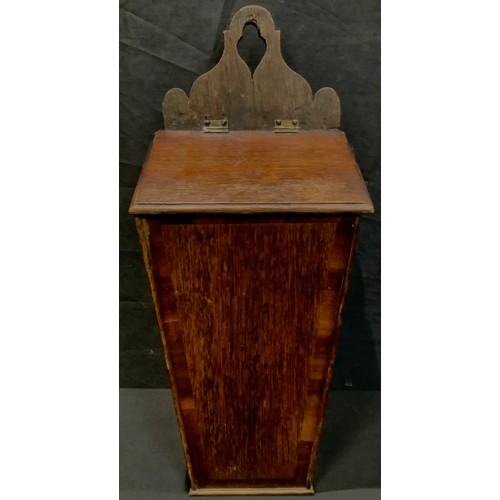 165 - A George III mahogany crossbanded oak candle box, c.1800