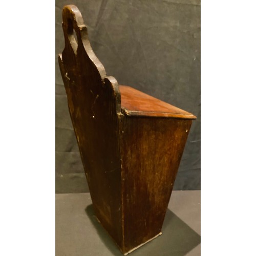 165 - A George III mahogany crossbanded oak candle box, c.1800