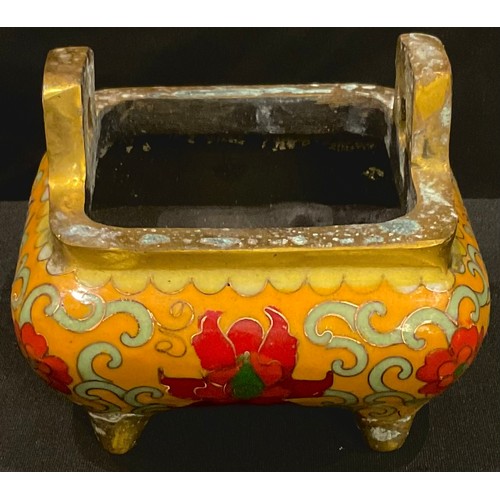 166 - A Chinese inspired Cloisonné shaped square censer, 10.5cm wide