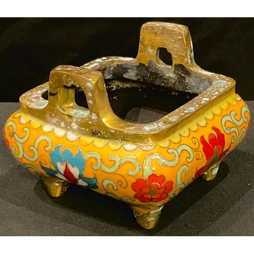 166 - A Chinese inspired Cloisonné shaped square censer, 10.5cm wide