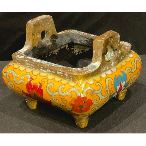 166 - A Chinese inspired Cloisonné shaped square censer, 10.5cm wide