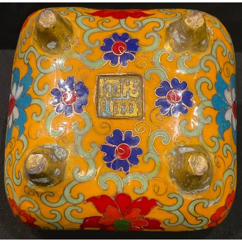 166 - A Chinese inspired Cloisonné shaped square censer, 10.5cm wide