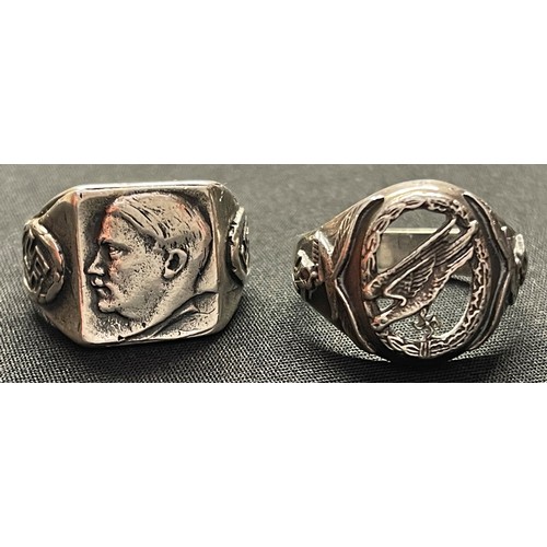 3302 - Reproduction WW2 Third Reich Luftwaffe Fallschirmjager Ring marked .800 along with Finnish makers ma... 