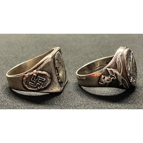 3302 - Reproduction WW2 Third Reich Luftwaffe Fallschirmjager Ring marked .800 along with Finnish makers ma... 