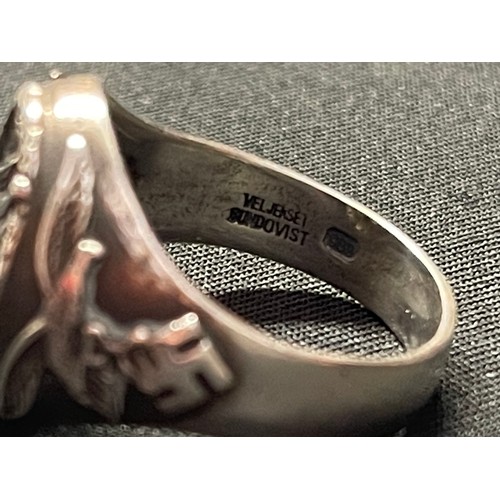 3302 - Reproduction WW2 Third Reich Luftwaffe Fallschirmjager Ring marked .800 along with Finnish makers ma... 