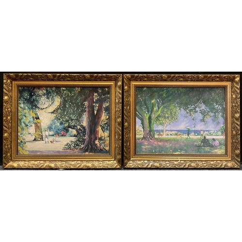 63 - John Hatfield (second-half, 20th century)
A pair, Summer in the Park
signed, oil on boards, each mea... 