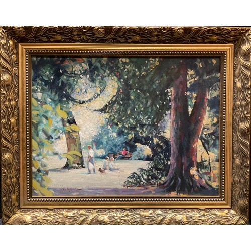 63 - John Hatfield (second-half, 20th century)
A pair, Summer in the Park
signed, oil on boards, each mea... 