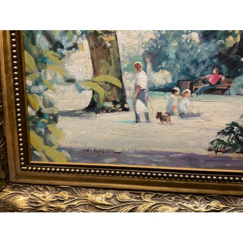 63 - John Hatfield (second-half, 20th century)
A pair, Summer in the Park
signed, oil on boards, each mea... 