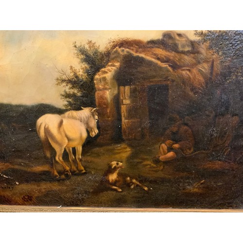 65 - English school, In the manner of John Ferneley,
A White Horse and his master,
bears signature, oil o... 