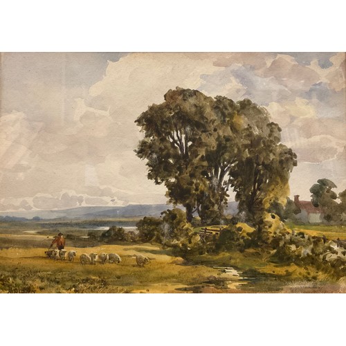 87 - Dutch school, early 20th century, Driving the flock to pasture, indistinctly signed, watercolour, 18... 