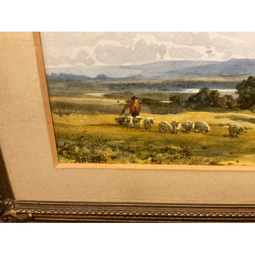 87 - Dutch school, early 20th century, Driving the flock to pasture, indistinctly signed, watercolour, 18... 