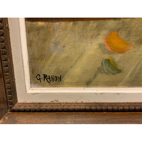 105 - G. Rahon,
Still life with Anemones,
signed, oil on board, 43cm x 63cm.