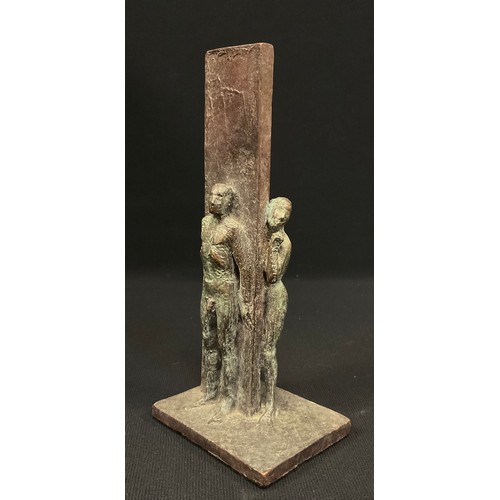 113 - David Backhouse (Bn.1941), a verdigris patinated bronze, Figures, signed, numbered 1/7, 22.5cm high