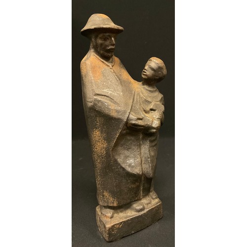 116 - M Kuh**, a patinated iron sculpture, Figure and Boy with a hammer, signed and inscribed in the maque... 