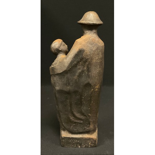 116 - M Kuh**, a patinated iron sculpture, Figure and Boy with a hammer, signed and inscribed in the maque... 