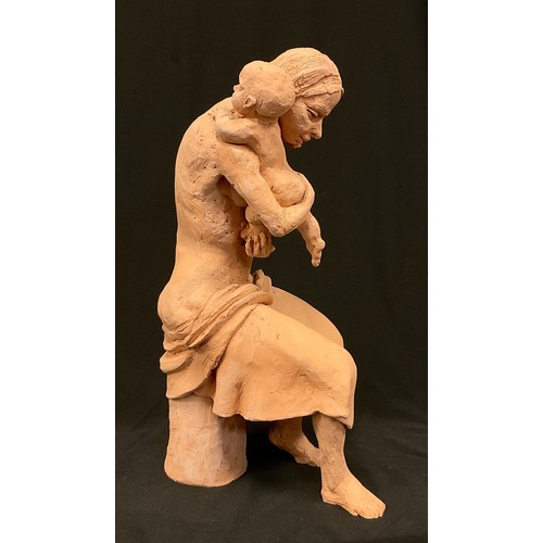 119 - Norman Makinson (1921-2010) Mother & Child, Terracotta figure, monogrammed and dated 1972, 32cm high