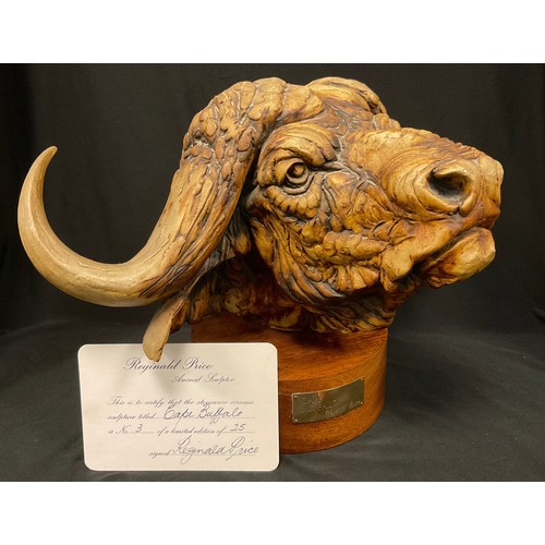 121 - Reginald Price (20th century), stoneware ceramic sculpture, Cape Buffalo, signed with initials, limi... 