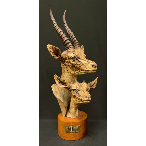 124 - Reginald Price (20th century), stoneware ceramic sculpture, Thompson's Gazelle and Calf, signed with... 