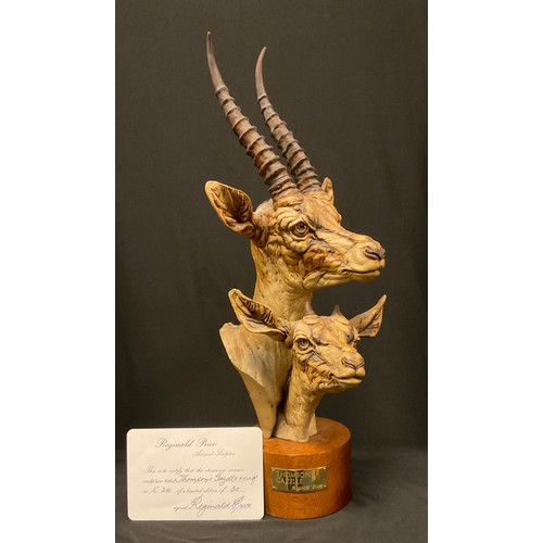 124 - Reginald Price (20th century), stoneware ceramic sculpture, Thompson's Gazelle and Calf, signed with... 