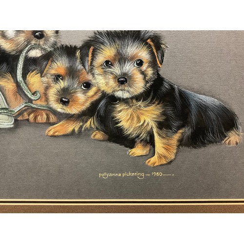 128 - Pollyanna Pickering, Yorkshire Terrier Puppies, signed, gouache on paper, 33cm x 73cm.