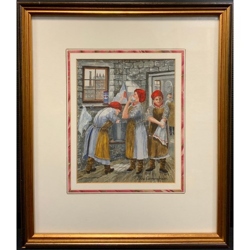 131 - GEORGE CUNNINGHAM (Sheffield Artist, 1924-1996) The Buffer Lasses, signed, watercolour, Hibberts Bro... 