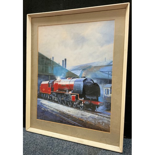 133 - British school (20th century), Railway interest, 'The East Midlander, steam engine 46251', signed wi... 