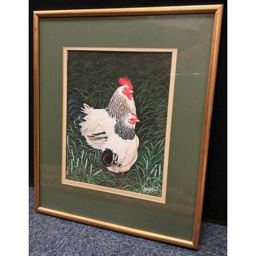 134 - Helen Mortley, Pair of Light Sussex Chickens, signed, watercolour, 30cm x 23cm;  a signed, limited e... 