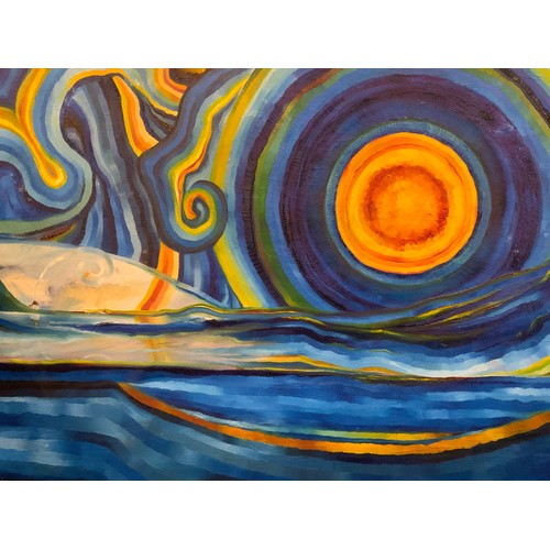 175 - Samson, (British Modern school), 'Gently the Sun is drawn into the Sea', signed, oil on board, 60cm ... 